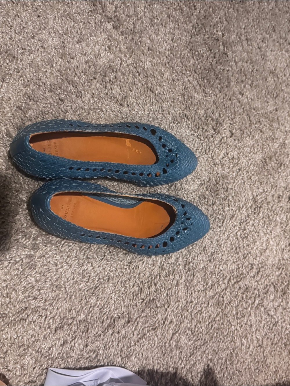 Sézane Anya Teal Blue Woven Pointed-Toe Leather Women's Flats